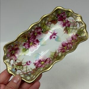 Antique porcelain hand painted spring blossom  NIPPON trinket / jewelry dish